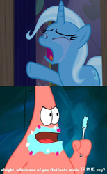 Size: 600x971 | Tagged: safe, artist:mega-poneo, derpibooru import, edit, edited screencap, screencap, trixie, no second prances, cropped, crying, life of crime, meme, patrick star, spongebob squarepants