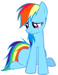 Size: 784x1020 | Tagged: safe, rainbow dash, pegasus, pony, sad, simple background, solo, white background, wingless