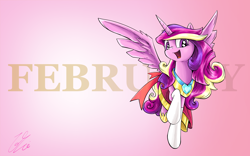 Size: 4000x2500 | Tagged: dead source, safe, artist:lovelyneckbeard, princess cadance, alicorn, pony, clothes, dress, looking at you, open mouth, raised hoof, smiling, socks, solo, spread wings