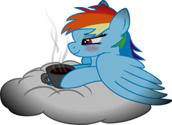 Size: 1233x891 | Tagged: safe, artist:astatium85, rainbow dash, pegasus, pony, blue coat, coffee, female, mare, multicolored mane