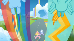 Size: 618x346 | Tagged: safe, screencap, cloudchaser, lightning dust, rainbow dash, pegasus, pony, spoiler:s03, animation error, lightning