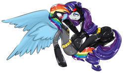 Size: 1719x1023 | Tagged: safe, artist:lucyhikarikitsune, rainbow dash, rarity, pegasus, pony, unicorn, batman, blushing, catwoman, crossover, female, lesbian, parody, raridash, shipping, wingboner