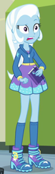 Size: 248x774 | Tagged: safe, derpibooru import, screencap, trixie, better together, equestria girls, forgotten friendship, book, boots, clothes, cropped, high heel boots, shoes, skirt, solo