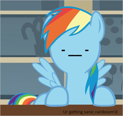 Size: 836x783 | Tagged: safe, rainbow dash, pegasus, pony, blue coat, exploitable meme, female, mare, meme, multicolored mane, solo, ur getting meme