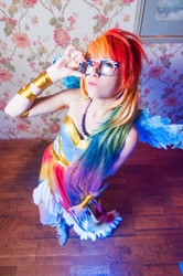 Size: 680x1024 | Tagged: safe, artist:serebii42, rainbow dash, human, clothes, cosplay, dress, gala dress, glasses, hipster, irl, irl human, photo, rainbow dork, solo