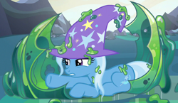Size: 732x426 | Tagged: safe, derpibooru import, trixie, to where and back again, changeling slime, cocoon, cropped, slime