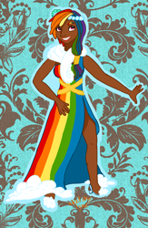 Size: 1835x2808 | Tagged: safe, artist:blacklynx-chan, rainbow dash, clothes, dark skin, dress, gala dress, humanized, smiling, solo