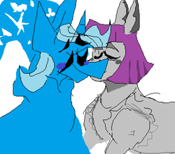 Size: 391x345 | Tagged: safe, artist:mikeflodots724, derpibooru import, maud pie, trixie, earth pony, pony, unicorn, 1000 hours in ms paint, duo, eyes closed, female, lesbian, mauxie, shipping, simple background, white background