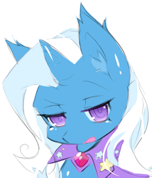 Size: 1916x2235 | Tagged: safe, artist:luna-491, derpibooru import, trixie, pony, unicorn, bust, colored pupils, ear fluff, female, lidded eyes, looking at you, mare, open mouth, portrait, simple background, solo, white background