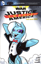 Size: 542x831 | Tagged: safe, artist:retrostarling, derpibooru import, trixie, pony, unicorn, bowtie, clothes, cosplay, costume, crossover, female, fishnets, justice league, mare, solo, stockings, zatanna