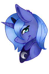 Size: 800x1200 | Tagged: safe, artist:allywolfofficial, princess luna, alicorn, pony, ear fluff, s1 luna, simple background, smiling, solo, transparent background, watermark