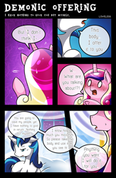 Size: 1500x2294 | Tagged: safe, artist:vavacung, princess cadance, queen chrysalis, shining armor, alicorn, changeling, changeling queen, pony, unicorn, comic:to love alicorn, comic, dialogue, disguise, open mouth, speech bubble, sweat, sweatdrop, wide eyes