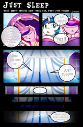 Size: 1500x2294 | Tagged: safe, artist:vavacung, princess cadance, queen chrysalis, shining armor, alicorn, changeling, changeling queen, pony, unicorn, comic:to love alicorn, bed, comic, dialogue, eyes closed, female, magic, male, open mouth, shiningcadance, shipping, speech bubble, straight