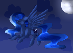 Size: 2000x1464 | Tagged: safe, artist:ognevitsa, princess luna, alicorn, pony, flying, night, solo