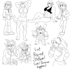 Size: 2000x2000 | Tagged: safe, artist:advanceddefense, princess cadance, queen chrysalis, anthro, changeling, changeling queen, aqua, bleach (manga), bowser, changelingified, corrupted, kingdom hearts, monochrome, muscles, princess ca-dense, request, shihouin yoruichi, shocked, simple background, super mario bros., suzumiya haruhi, throne, white background