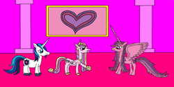 Size: 1024x514 | Tagged: safe, artist:killerbug2357, princess cadance, shining armor, oc, oc:seraphina, alicorn, pony, unicorn, 1000 hours in ms paint, alicorn oc, ms paint