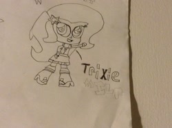 Size: 2592x1936 | Tagged: safe, artist:theanimefanz, derpibooru import, trixie, equestria girls, chibi, monochrome, solo, traditional art