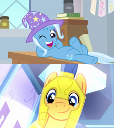 Size: 1280x1440 | Tagged: safe, derpibooru import, edit, screencap, flash sentry, trixie, pony, a horse shoe-in, equestria girls, equestria girls (movie), sentrixie, shipping, shipping domino, straight