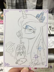 Size: 900x1200 | Tagged: safe, artist:andypriceart, princess luna, tiberius, alicorn, pony, luna is not amused, solo, traditional art, z