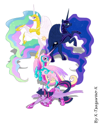 Size: 3500x4433 | Tagged: safe, artist:x-tsuzurao-x, princess cadance, princess celestia, princess luna, twilight sparkle, twilight sparkle (alicorn), alicorn, pony, alicorn tetrarchy, armor, female, mare, rearing, simple background, spread wings, transparent background