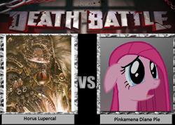 Size: 900x641 | Tagged: safe, pinkie pie, pony, death battle, female, horus heresy, horus lupercal, male, mare, meta, pinkamena diane pie, primarch, warhammer (game), warhammer 40k