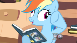 Size: 1253x705 | Tagged: safe, screencap, rainbow dash, pegasus, pony, blue coat, derp, female, mare, multicolored mane