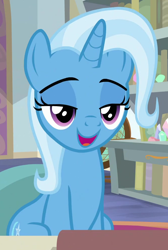 Size: 670x996 | Tagged: safe, derpibooru import, screencap, trixie, a horse shoe-in, cropped, lidded eyes, solo