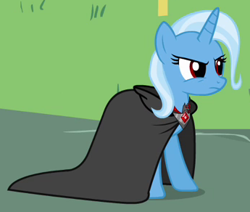 Size: 345x292 | Tagged: safe, derpibooru import, screencap, trixie, magic duel, alicorn amulet, cape, clothes, cropped, solo