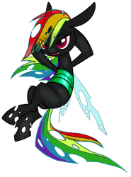 Size: 3900x5261 | Tagged: safe, artist:sakuyamon, rainbow dash, changeling, absurd resolution, changelingified, dashling, female, hooves behind head, simple background, solo, species swap, transparent background