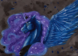 Size: 800x576 | Tagged: safe, artist:mittebam, princess luna, alicorn, pony, portrait, solo, spread wings, traditional art