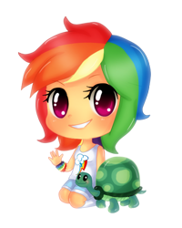 Size: 400x501 | Tagged: safe, artist:cherri-cakes, rainbow dash, tank, human, chibi, cute, dashabetes, duo, humanized, simple background, smiling, transparent background