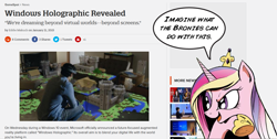 Size: 1307x661 | Tagged: safe, princess cadance, alicorn, pony, augmented reality, deeply intrigued cadance, exploitable meme, gamespot, holographic, hololens, meme, microsoft, minecraft, obligatory pony