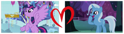 Size: 882x247 | Tagged: safe, derpibooru import, edit, edited screencap, screencap, trixie, twilight sparkle, twilight sparkle (alicorn), alicorn, female, lesbian, shipping, shipping domino, twilight's castle, twixie