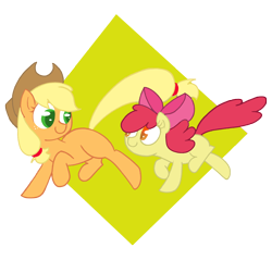 Size: 2000x1909 | Tagged: safe, artist:strangiesleepy, apple bloom, applejack, earth pony, pony, blonde hair, female, filly, mare, orange coat, red mane, sisters