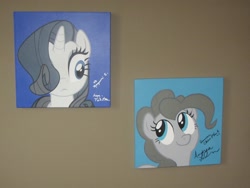 Size: 2000x1500 | Tagged: safe, artist:pyrobob, pinkie pie, rarity, earth pony, pony, unicorn, autograph, painting, photo