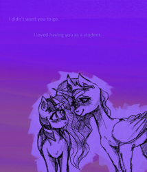 Size: 838x978 | Tagged: safe, artist:incendiaryboobs, artist:mylittlelevi64, princess celestia, twilight sparkle, twilight sparkle (alicorn), alicorn, pony, blushing, female, lesbian, looking at each other, missing accessory, shipping, text, twilestia