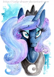 Size: 900x1273 | Tagged: safe, artist:donika-schovina, princess luna, alicorn, pony, portrait, solo, traditional art