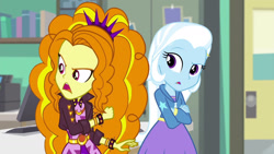 Size: 1920x1080 | Tagged: safe, artist:ktd1993, derpibooru import, edit, edited screencap, screencap, adagio dazzle, trixie, better together, equestria girls, forgotten friendship, sunset's backstage pass!, fake, faker than a three dollar bill, female, lesbian, shipping, triagio