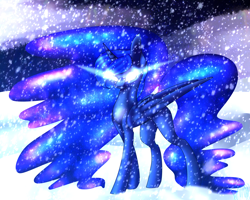 Size: 2500x2000 | Tagged: safe, artist:immagoddampony, princess luna, alicorn, pony, glowing eyes, snow, snowfall, solo