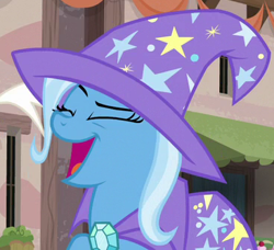 Size: 366x334 | Tagged: safe, derpibooru import, screencap, trixie, pony, unicorn, to where and back again, cropped, eyes closed, female, mare, open mouth, raised eyebrow, solo