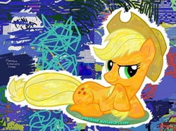 Size: 900x670 | Tagged: safe, artist:neeshoof, applejack, earth pony, pony, female, mare, prone, solo