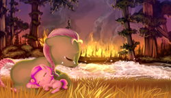 Size: 5000x2877 | Tagged: safe, artist:bluest-ayemel, princess cadance, oc, alicorn, pony, crying, female, filly, fire, younger