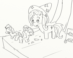 Size: 725x573 | Tagged: artist needed, safe, derpibooru import, trixie, pony, unicorn, female, mare, monochrome, pied