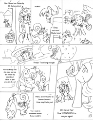 Size: 1012x1327 | Tagged: safe, artist:conner cogwork, artist:terrichance, carrot top, derpy hooves, fluttershy, golden harvest, pinkie pie, rarity, pegasus, pony, unicorn, comic, female, mare, the mane attraction (comic)