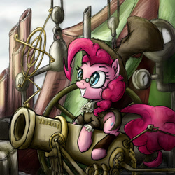 Size: 900x899 | Tagged: safe, artist:rule1of1coldfire, pinkie pie, earth pony, pony, frock coat, glasses, jabot, solo, steampunk, top hat