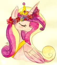 Size: 835x962 | Tagged: safe, artist:chiuuchiuu, princess cadance, alicorn, pony, eyes closed, floral head wreath, solo, traditional art