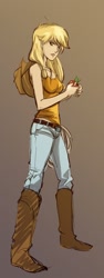 Size: 889x2352 | Tagged: safe, artist:kenda-oh, applejack, humanized, obligatory apple, skinny, solo