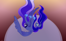 Size: 1920x1200 | Tagged: safe, artist:deeptriviality, princess luna, alicorn, pony, falling, moon, solo, upside down, wallpaper