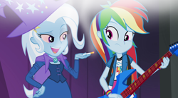 Size: 1280x714 | Tagged: safe, derpibooru import, edit, edited screencap, screencap, rainbow dash, trixie, equestria girls, cigarette, high, smoking, stoned trixie