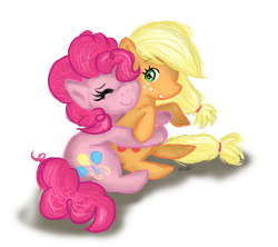 Size: 1027x911 | Tagged: safe, artist:chiuuchiuu, applejack, pinkie pie, earth pony, pony, applepie, female, hug, lesbian, shipping